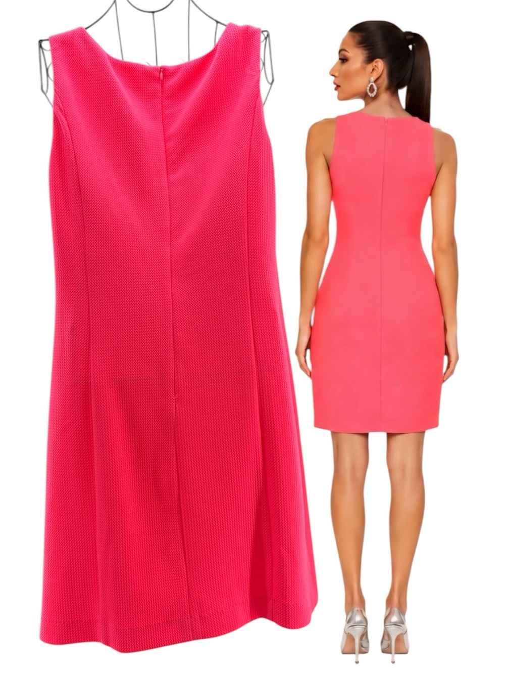 NEW Vince Camuto Neon Orange Sleeveless Sheath Mini Dress Gold Trim Size 12 - Picture 8 of 10